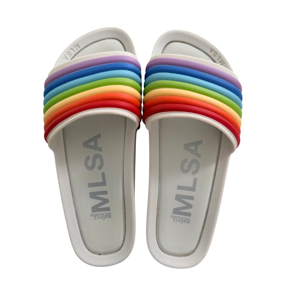 Melissa Rainbow Beach Slide Sandals Womens Size 10 White Multi Jelly Pride Shoes
